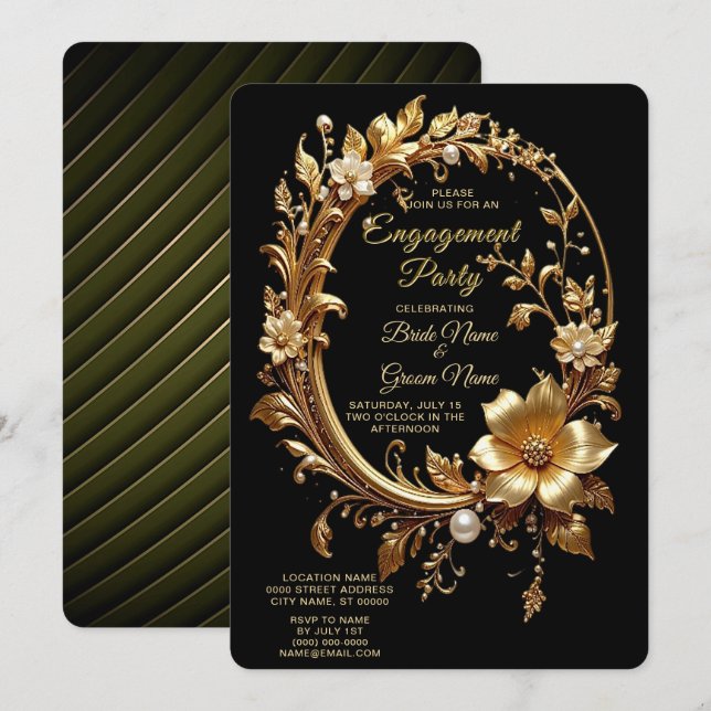 Convite de Noivado com Moldura Adornada Floral Dou (Frente/Verso)