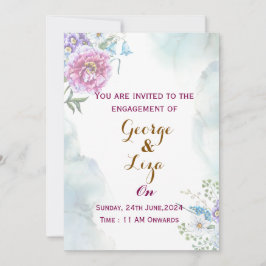 Convite de Noivado com Vegetação em Aquarela