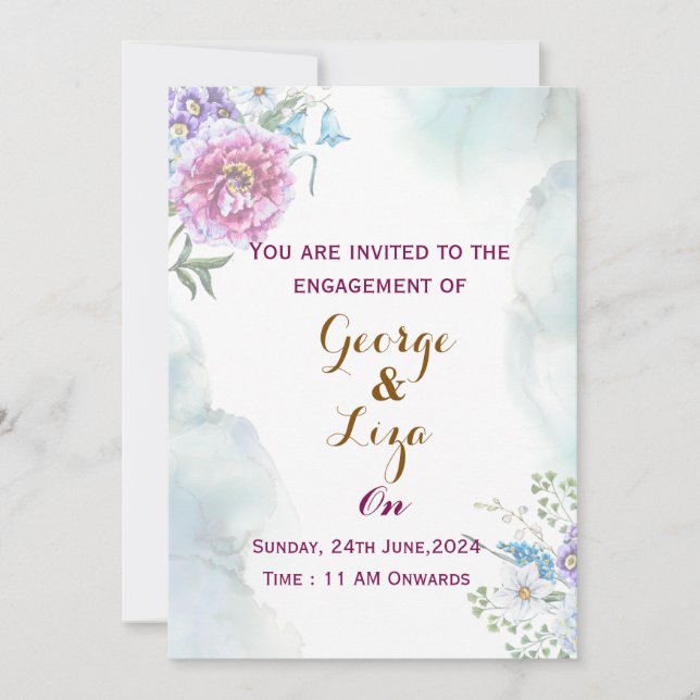 Convite de Noivado com Vegetação em Aquarela (Frente)