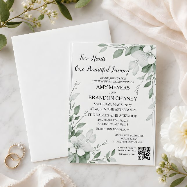 Convite de Noivado com Verde Eucalipto Duas Coraçõ (Eucalyptus Greenery Two Hearts Invitation)