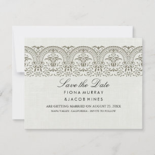 Convite de Noivado Cream Vintage Damask Save The D