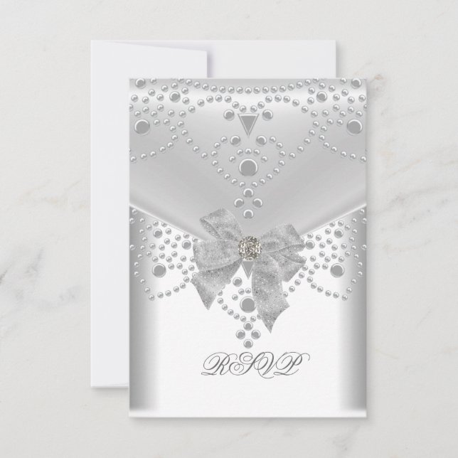 Convite de Noivado de Casamento RSVP Branco Prata (Frente)