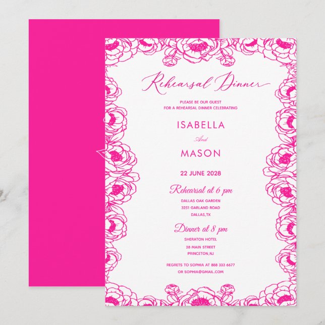 CONVITE DE NOIVADO DE ENSAIO FLORAL ROSA (Frente/Verso)