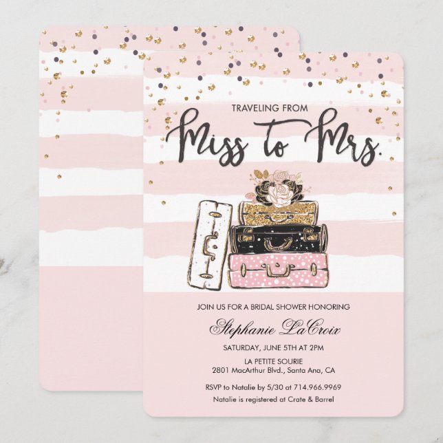 Convite de Noivado de Miss para Mrs Viagem (Frente/Verso)