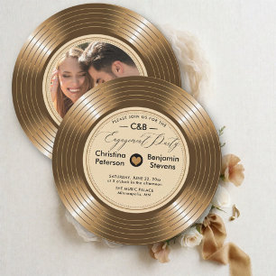 Convite de Noivado de Músico de Vinil LP Dourado V