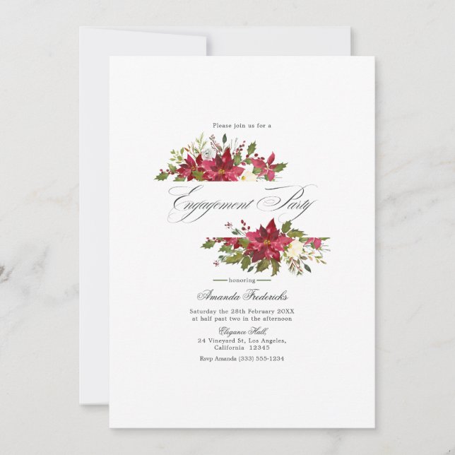 Convite de Noivado de Natal com Poinsettia e Azevi (Frente)