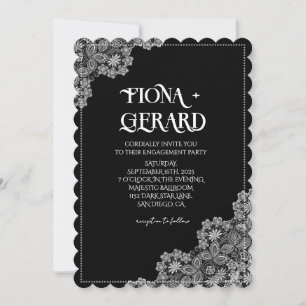 Convite de Noivado de Renda Glamouroso Elegante