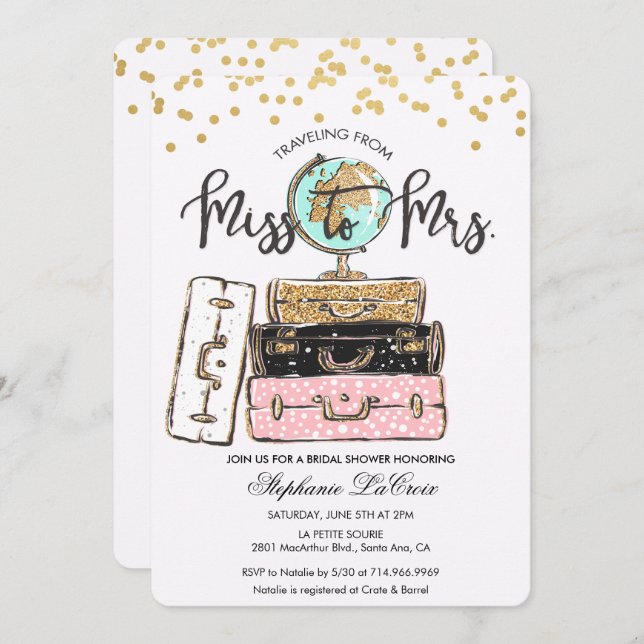 Convite de Noivado de Senhorita para Senhora (Frente/Verso)