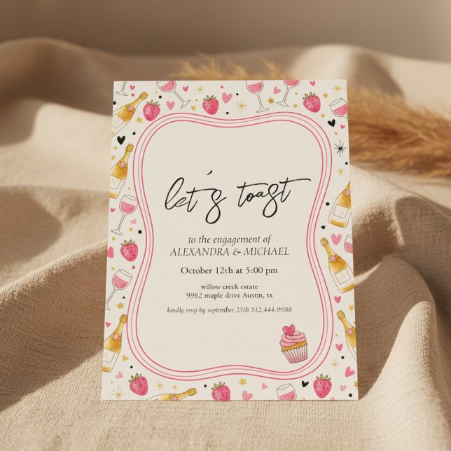 Convite de Noivado de Vinho Rosado Caprichoso (Engagement Invitation Design)