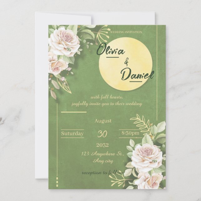 Convite de Noivado e Casamento Green Blossom (Frente)