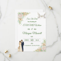 Convite de Noivado Elegant Flora Save The Date