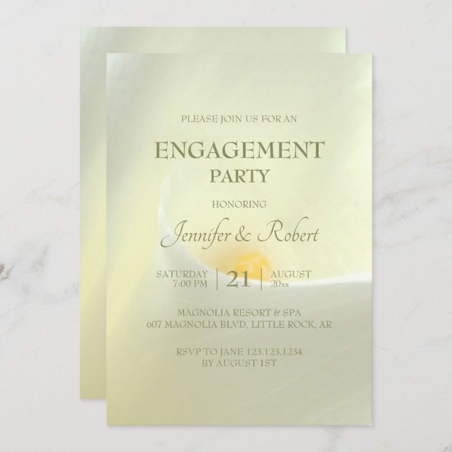 Convite de Noivado Elegante com Lírio Calla Branco (Frente/Verso)