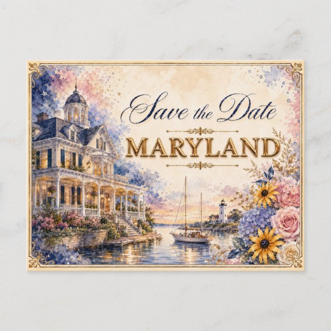 Convite de Noivado Elegante de Maryland Save the D (Frente)