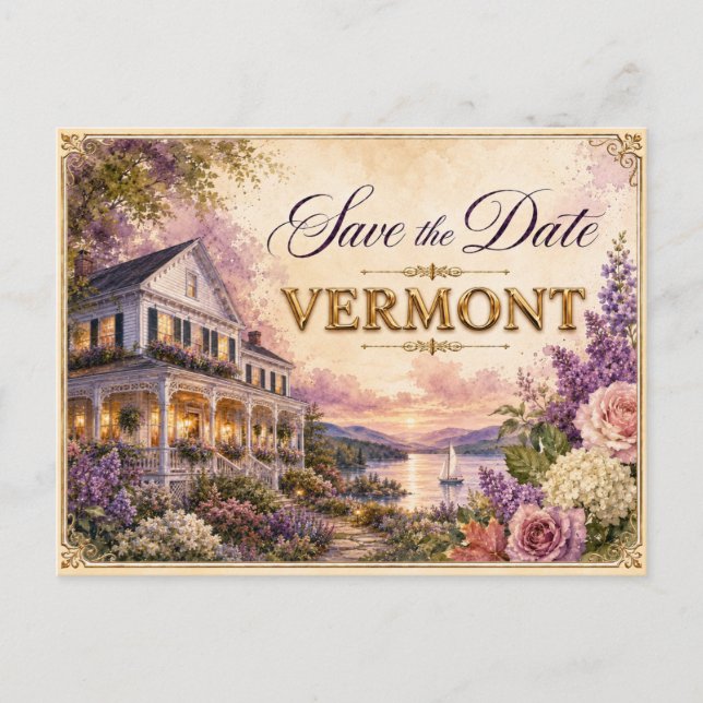 Convite de Noivado Elegante de Vermont Save the Da (Frente)