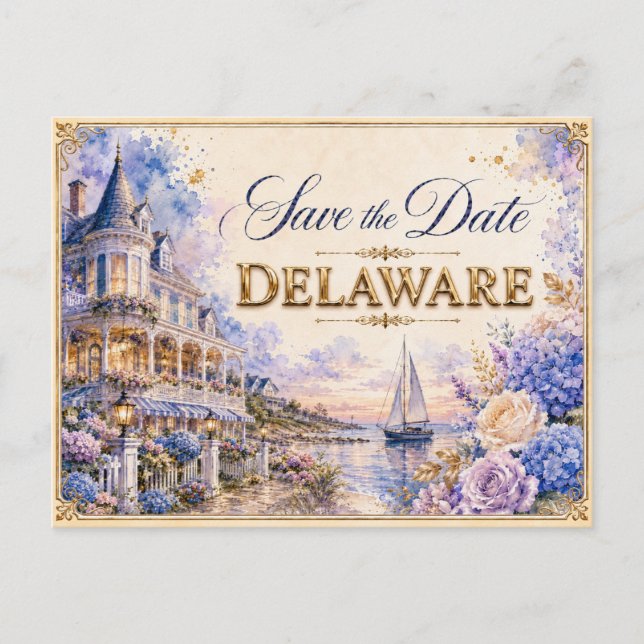 Convite de Noivado Elegante Delaware Save the Date (Frente)