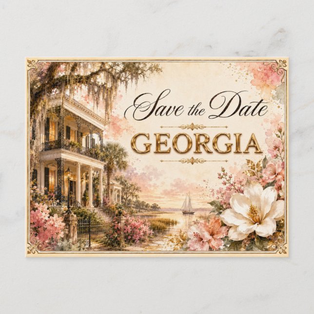 Convite de Noivado Elegante Geórgia Save the Date (Frente)
