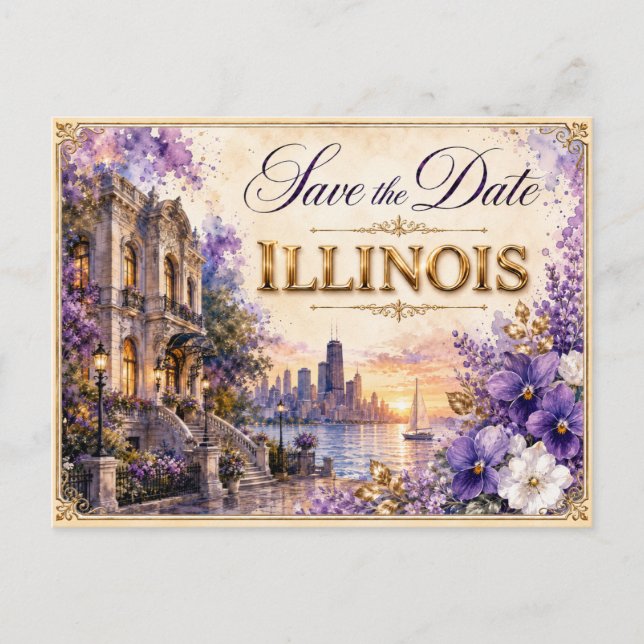 Convite de Noivado Elegante Illinois Save the Date (Frente)
