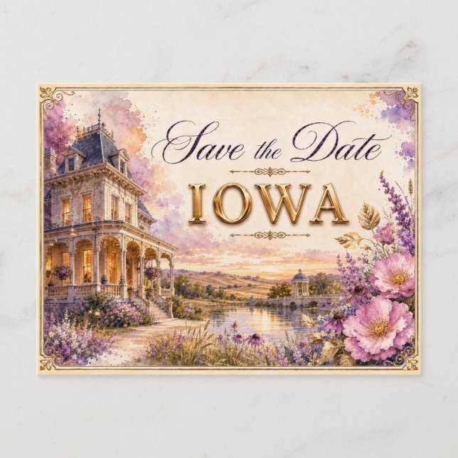 Convite de Noivado Elegante Iowa Save the Date (Frente)