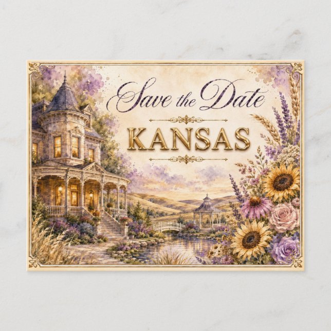 Convite de Noivado Elegante Kansas Save the Date (Frente)