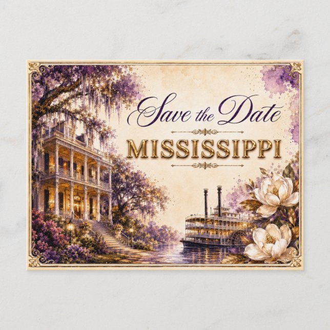 Convite de Noivado Elegante Mississippi Save the D (Frente)