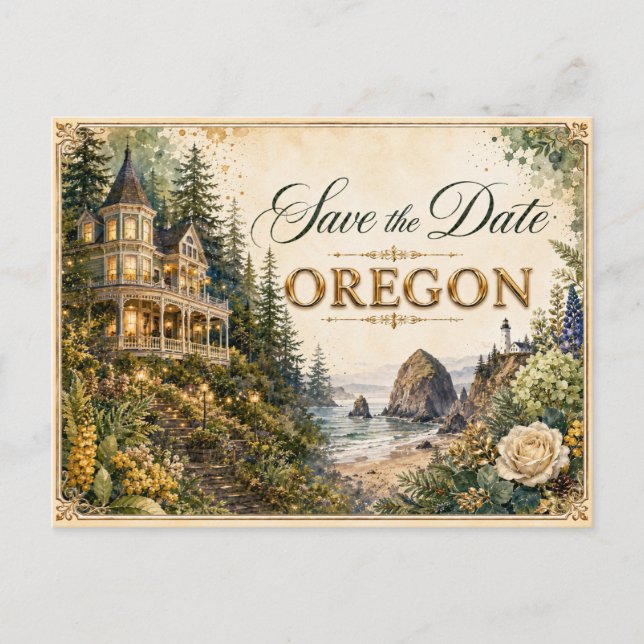 Convite de Noivado Elegante Oregon Save the Date (Frente)