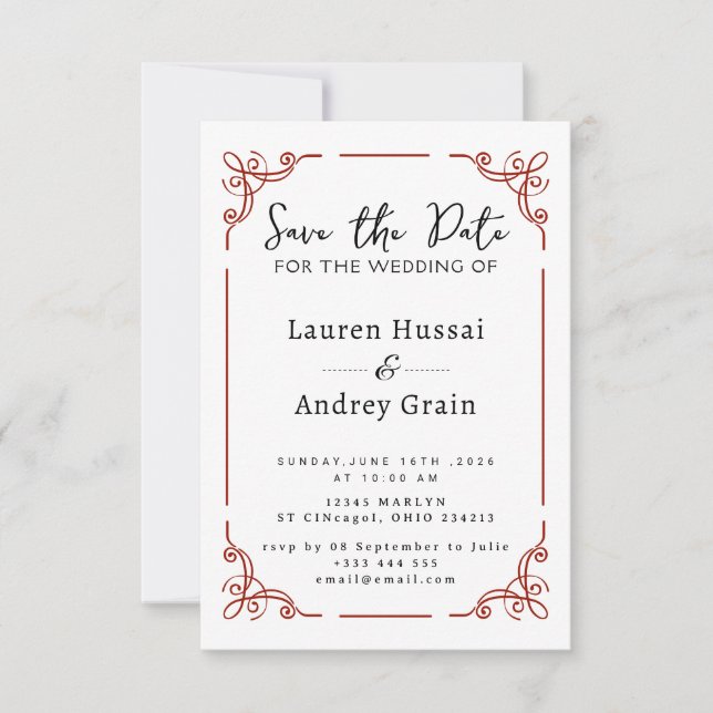 Convite de Noivado Elegante Save the Date (Frente)