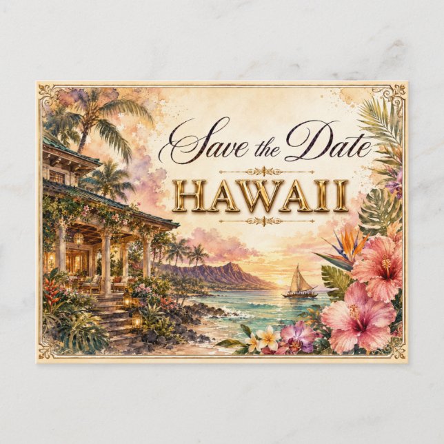 Convite de Noivado Elegante Save the Date do Havaí (Frente)