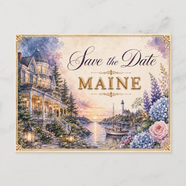 Convite de Noivado Elegante Save the Date do Maine (Frente)