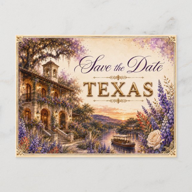 Convite de Noivado Elegante Texas Save the Date pa (Frente)