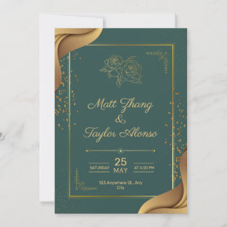 Convite de Noivado Elegante Verde e Dourado