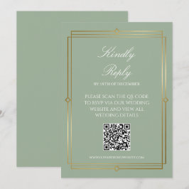 Convite de Noivado Elegante Verde Salvia com QR Co