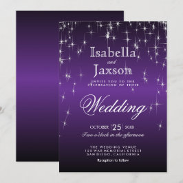 Convite de Noivado Elegantes Luzes de Estrela Roxa