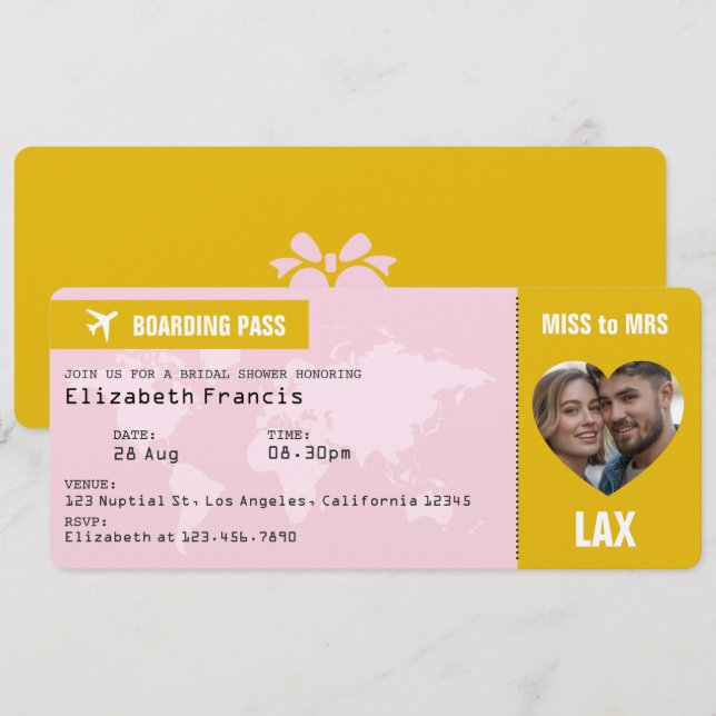 Convite de Noivado em Rosa e Dourado Estilo Passag (Frente/Verso)