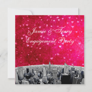 Convite de Noivado Etched NYC Skyline #2 Rosa Cora