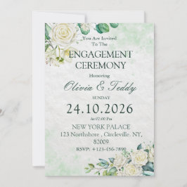 Convite de Noivado Floral Aquarela Verde e Branco
