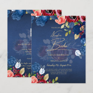 CONVITE DE NOIVADO Floral Azul Borgonha NUESTRA BO