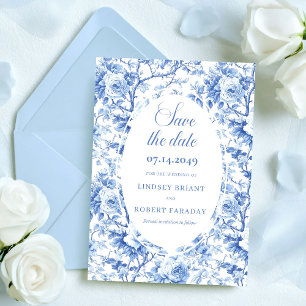 Convite de Noivado Floral Azul Real Refined