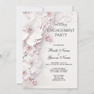 Convite de Noivado Floral Bege Marfim Rosa