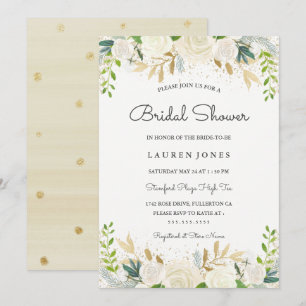 Convite de Noivado Floral Beije Floral Dourado Bon