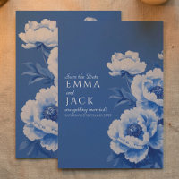 Convite de Noivado Floral Blue Peony Save the Date