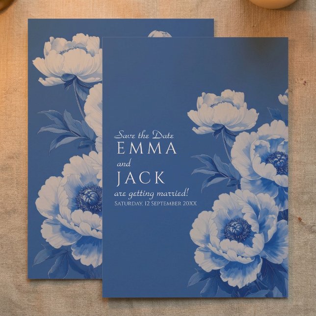 Convite de Noivado Floral Blue Peony Save the Date (Floral Blue Peony Save the Date Wedding Invitation)