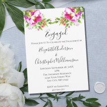 Convite de Noivado Floral Branco Rosa Elegante