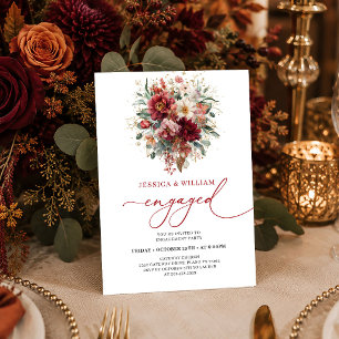 Convite de noivado Floral Burgundy Gold Eucalyptus