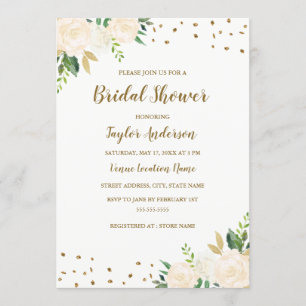 Convite de Noivado Floral com Confete Dourado