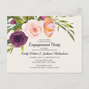 Convite de Noivado Floral de Aquarela em Creme e R