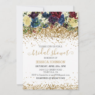Convite de Noivado Floral de Natal Dourado