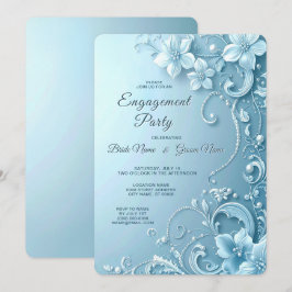 Convite de Noivado Floral Decorativo Azul