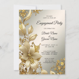 Convite de Noivado Floral Dourado