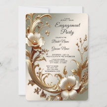 Convite de Noivado Floral Dourado