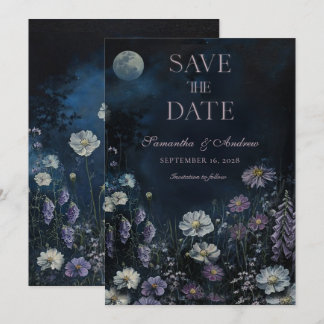 Convite de Noivado Floral Escuro Cosmos Meia-Noite